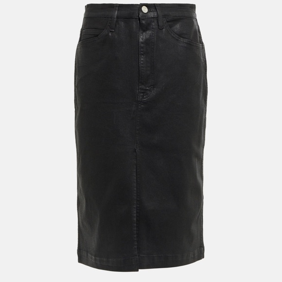 Frame Black Coated Pencil Skirt with Front Slit